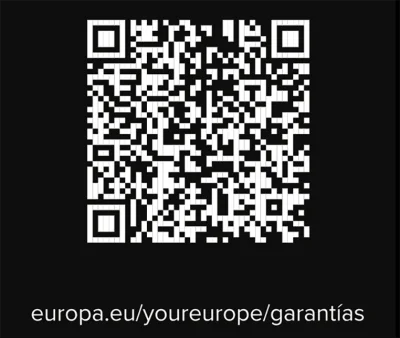 Código QR: garantías e devolucións na UE – europa.eu/youreurope/garantías